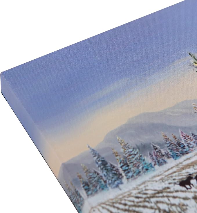 NIKKY HOME 16" x 12" Christmas LED Lighted Canvas Wall Art Prints Light Up Red Truck Barn House and Christmas Tree Picture Winter Snow Scene for Holiday Decor