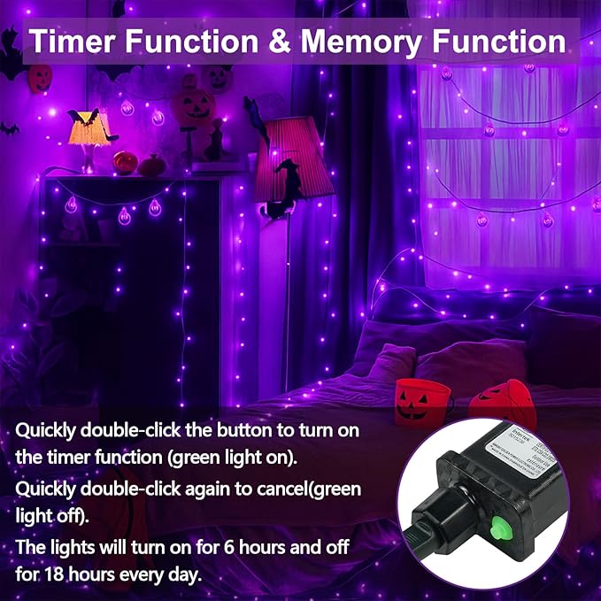 SANJICHA Purple Extra-Long 66FT 200 LED Halloween Lights for Indoor/Outdoor, Super Bright 8 Lighting Modes Plug in String Lights for Halloween Decorations Bedroom Party Garden Patio Tree (Purple)