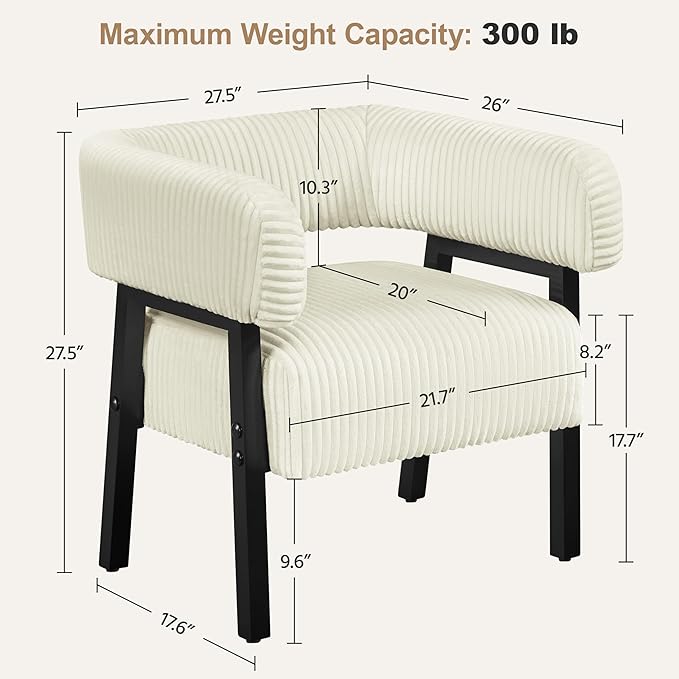 Yaheetech Corduroy Barrel Accent Chair Set of 2, Modern Upholstered Armchair with Solid Wood Legs, Cozy Leisure Chair with Pocket Coiled Seat for Living Room, Bedroom, Reading Nook Beige