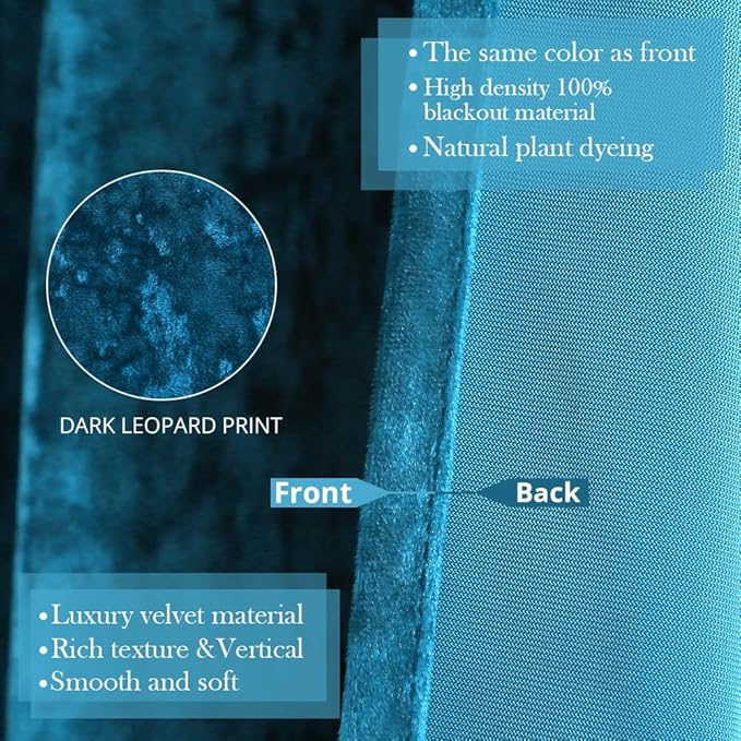 Velvet Blackout Curtains Soft Luxury 2 Panels Curtains for Bedroom Nursery Patio Doors Rod Pocket Back Tab Drapes Curtains for Living Room,52 by 96Inch,Azure Blue