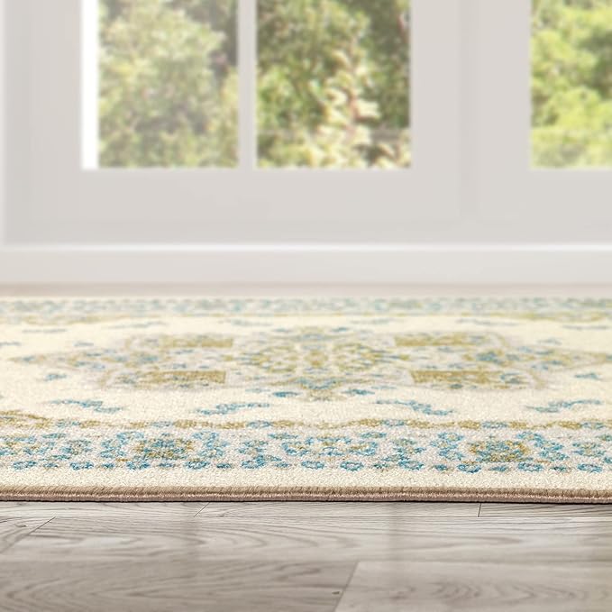 Antep Rugs Alfombras Oriental Traditional 2x4 Non-Skid (Non-Slip) Low Profile Pile Rubber Backing Kitchen Area Rugs (Blue Beige, 2'3" x 4')