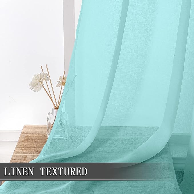 Tollpiz Sheer Curtains Linen Textured Bedroom Curtain Sheers Light Filtering Rod Pocket Voile Curtains for Living Room, 54 x 84 inches Long, Crystal Blue, Set of 2 Panels
