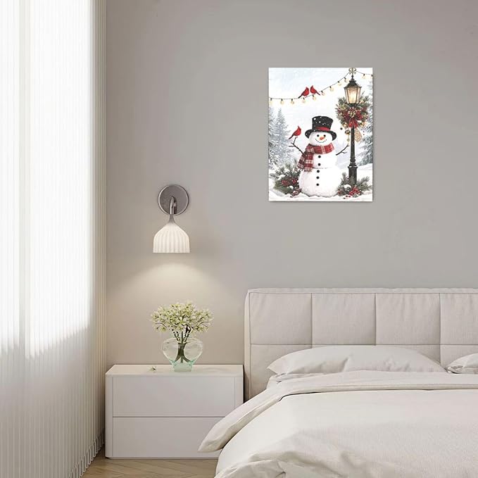 Zyphren Snowman Wall Art Winter Picture Wall Decor Christmas Canvas Print Snowman Painting Home Artwork Gifts for Living Room Bedroom Bathroom 16"x20"