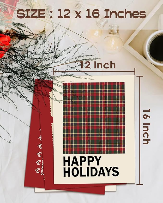 Wheatwin Christmas Wall Art Prints Set of 4, Trendy North Pole Wall Posters Aesthetic, Happy Holidays Winter Xmas Decor for Bathroom Farmhouse Living Room Bedroom, 12x16 (Unframed)