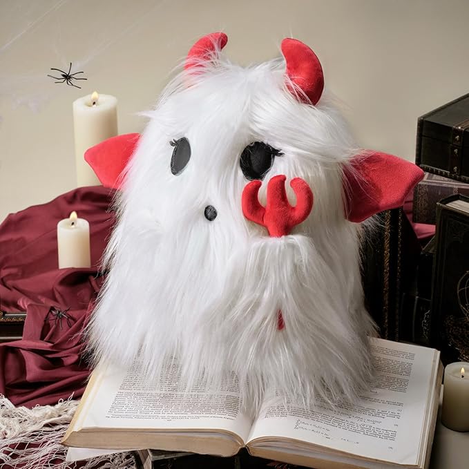 Ashler Ghost Pillow - Cute Shaped Throw Pillow for Halloween, Off-White Fur Devil 3D Halloween Pillow with Trident, Ideal Gift for Halloween Decor, 14x10.5 inches