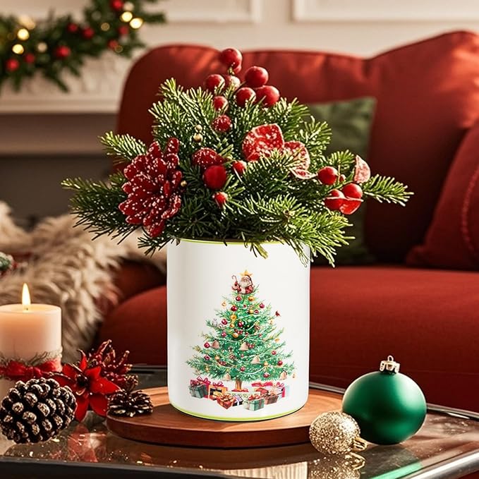 Christmas Utensil Holder, Christmas Tree Utensils Holder for Christmas Kitchen Decor, Xmas Cute Ceramic Utensils Crock for Rustic Farmhouse Indoor Kitchen Decorations