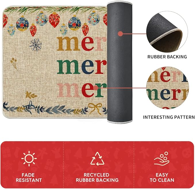 Artoid Mode Watercolor Nutcrackers Merry Christmas Decorative Kitchen Mats Set of 2, Home Party Low-Profile Kitchen Rugs - 17x29 and 17x47 Inch