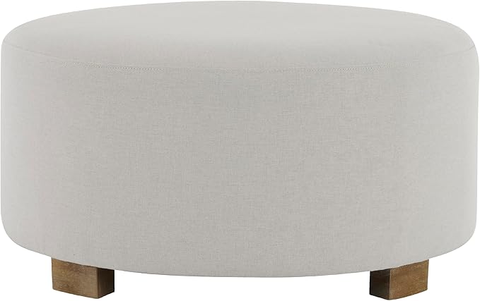 Christopher Knight Home Naylor Modern Fabric Round Ottoman, Living Room Upholstered Foot Stools Foot Rest, Modern Ottoman Coffee Table with Wooden Frame, White