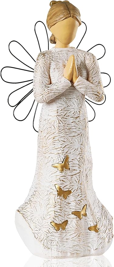 Sympathy Angel Figurines for Loss of Loved Ones Angel Statues Home Decor Serenity Prayer Gifts for Women Resin Sculpted Hand-Painted Figure Bereavement Gift Praying Hands Statue