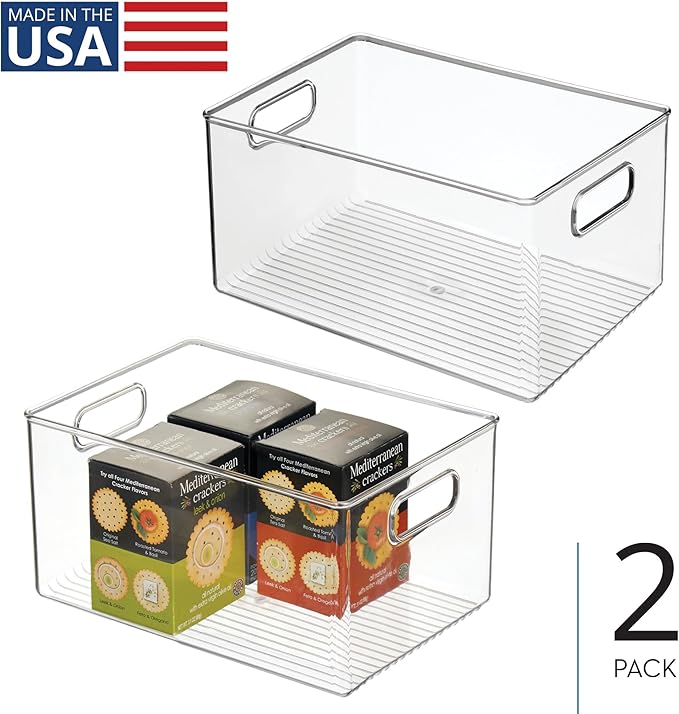 InterDesign iDesign Pantry Organizer Bins with Handles - Storage Bins for Cabinets or Fridge - Set of 2 - Clear