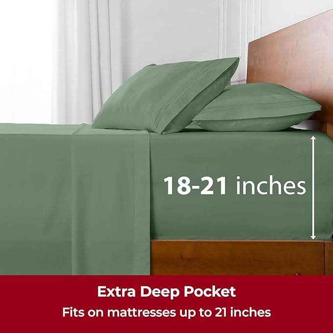 Mellanni Extra Deep King Sheets - 4 PC Iconic Collection Bedding - Hotel Luxury, Ultra Soft, Cooling Bed Sheets - Wrinkle, Fade, Stain Resistant (King, Sage)