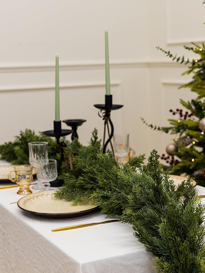 15ft Handmade Christmas Garland,Artificial Cedar Pine Needles Greenery Seasonal Garland for Christmas Fireplace Winter Holiday Indoor Outdoor Decoration