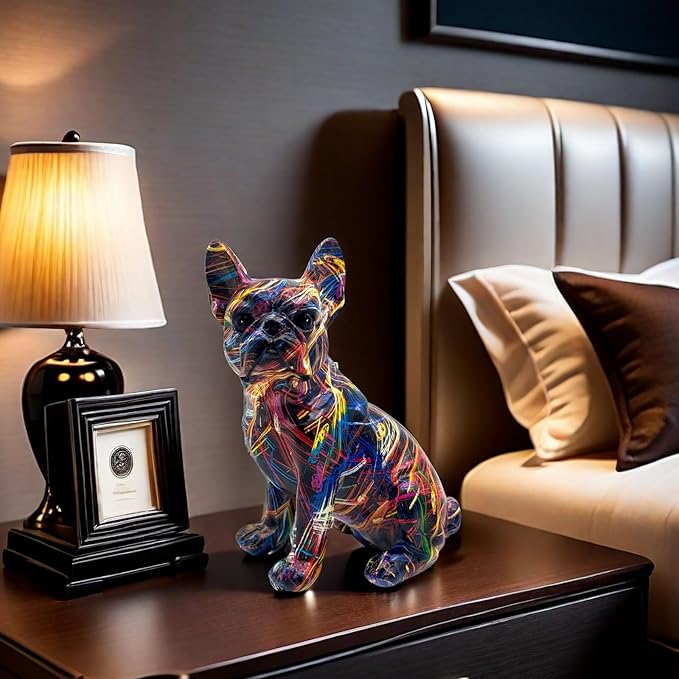 FUNSXBUG Colorful Art French Bulldog Statue Dog Figurines Sculpture Collectibles Home Office Desktop Decor Outdoor Garden Display Decoration Resin (Colour 2)
