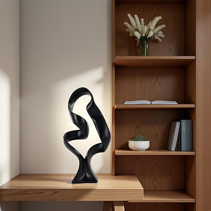 15" Modern Abstract Ribbon Decorative Sculpture, Knot Sculptures,Home Decor,Coffee Table Statues,Dining Living Room Desk Decor(Black)