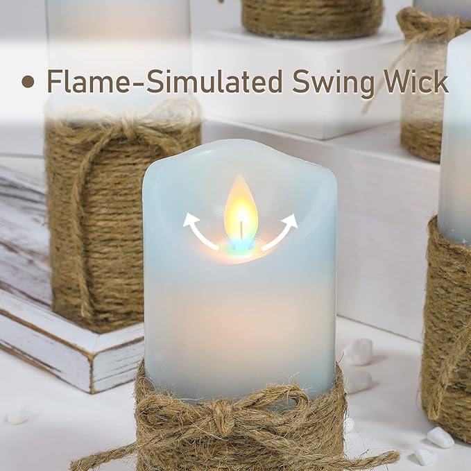 Crystal Club Blue Flameless Candles, Set of 5 Battery Operated LED Pillar Candles with Timer, Real Wax Candle Set with Remote for Home Bedroom Décor
