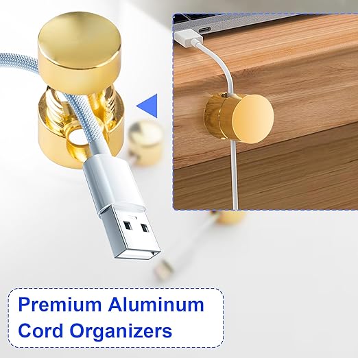 2 Sets Charger Holders for Cords, Gold Adjustable Cable Anchor Holders, Adhesive Metal Cord Clips, Cable Management Wire Organizers for Desk, Office, Nightstand