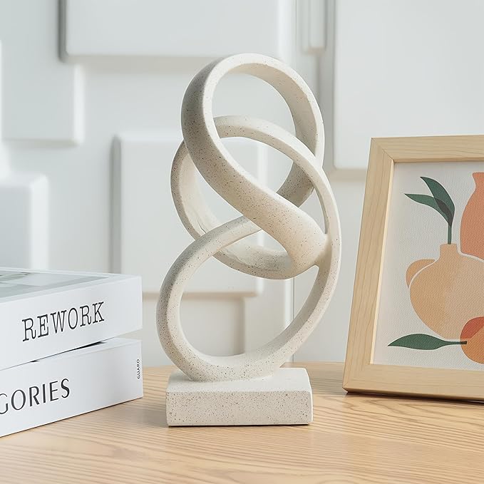 10" Modern Abstract Ribbon Decorative Sculpture, Knot Sculptures,Home Decor,Coffee Table Statues,Dining Living Room Desk Decor(White)