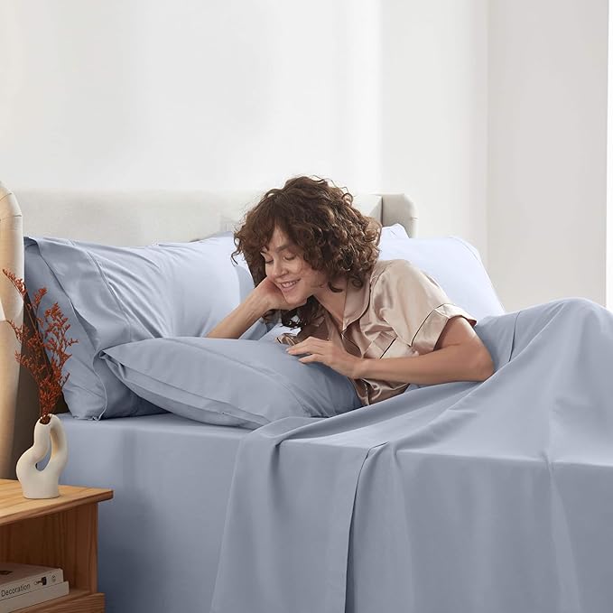 Nestl Extra Deep Cal King Sheet Set - 6 Piece Breathable & Cooling Sheets - Hotel Luxury Bedding Set w/18-24 Inch Deep Pockets - Easy & Secure Fit - Super Soft, Wrinkle Free & Comfy - Ice Blue