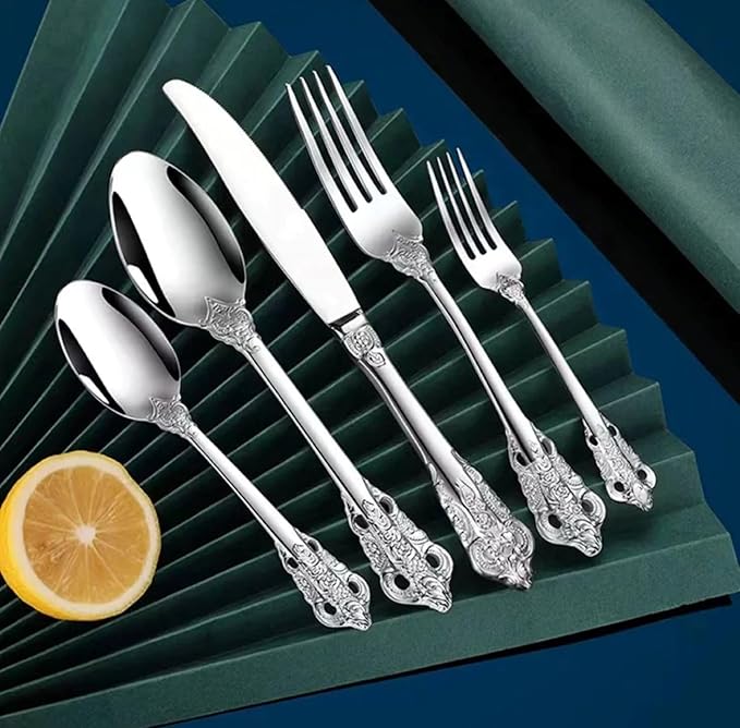 20-Pcs Luxury Silverware Set, Royal Flatware Set, Modern 304 Stainless Steel Flatware, Cutlery, Tableware (Silver, 20)