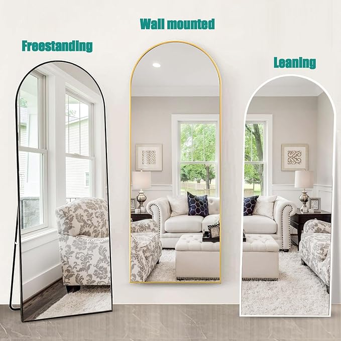 TinyTimes 57"x20" Arched Full Length Mirror, Full Floor Mirror with Stand, Large Full Body Mirrors, Wall Mirrors for Bedroom Living Room, Aluminum Frame (White)