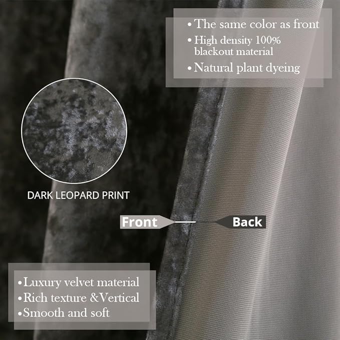 Blackout Curtains Soft Luxury Velvet Curtains for Bedroom Nursery Patio Doors Back Tab Rod Pocket 2 Panels Drapes Curtains for Living Room,52 by 84Inch, Grey