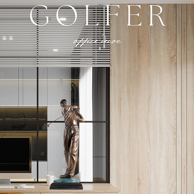 22.8'' Golf Man Bronze Statue, Classical Golfer Bronze Figurine Sculpture with Marble Base Modern Art Crafts for Home Office Decor Gift