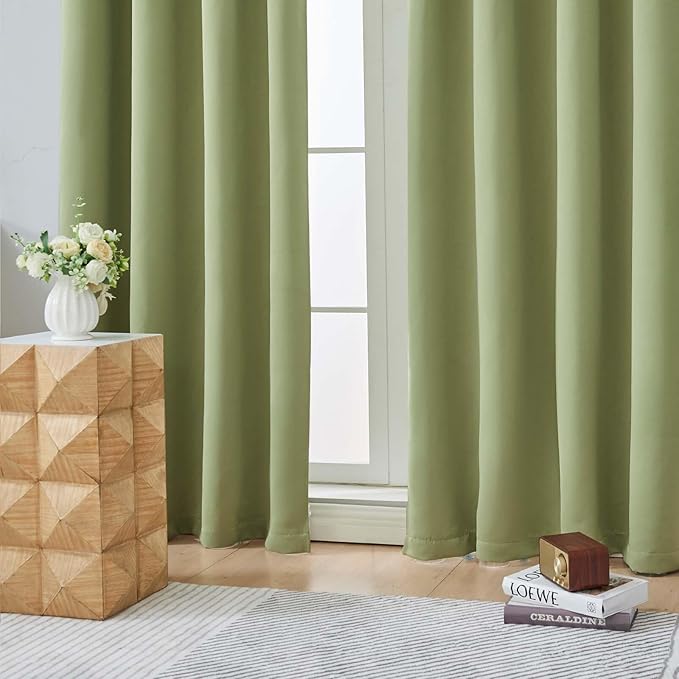 Aiyufeng Sage Green Blackout Curtains for Bedroom 90 Inches Long 2 Panels Set, Solid Privacy Energy Saving Living Room Window Treatment Curtains Blackout Drapes, W40 x L90 Inch, Sage Green