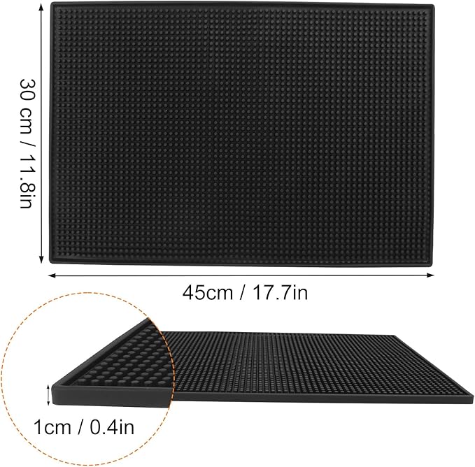 3 Pack Rubber Mats, 18" x 12" Black Bar Service Spill Mat for Countertop, Efficient and Stylish Solution for Every Bartending Need