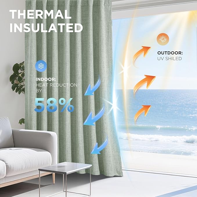 Joydeco Blackout Curtains for Bedroom - 100% Light Blocking 2 Panels Sage Green Drapes 100"W x 120"L, Thermal Insulated Room Darkening Curtains, Linen Textured for Living Room, Rod Pocket & Back Tabs