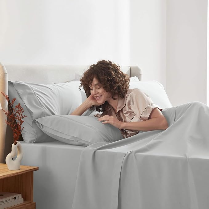 Nestl Extra Deep Full Sheet Set - 6 Piece Breathable & Cooling Sheets - Hotel Luxury Bedding Set w/18-24 Inch Deep Pockets - Easy & Secure Fit - Super Soft, Wrinkle Free & Comfy - Light Gray