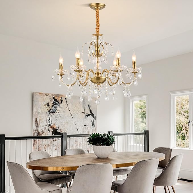 Vintage Chandelier, Crystal Chandeliers for Dining Room, Antique Chandelier, Crystal Candle Chandelier Lighting, Vintage 6 Lights Pendant Ceiling Fixture Lamp Perfect for Hallway D68 x H55