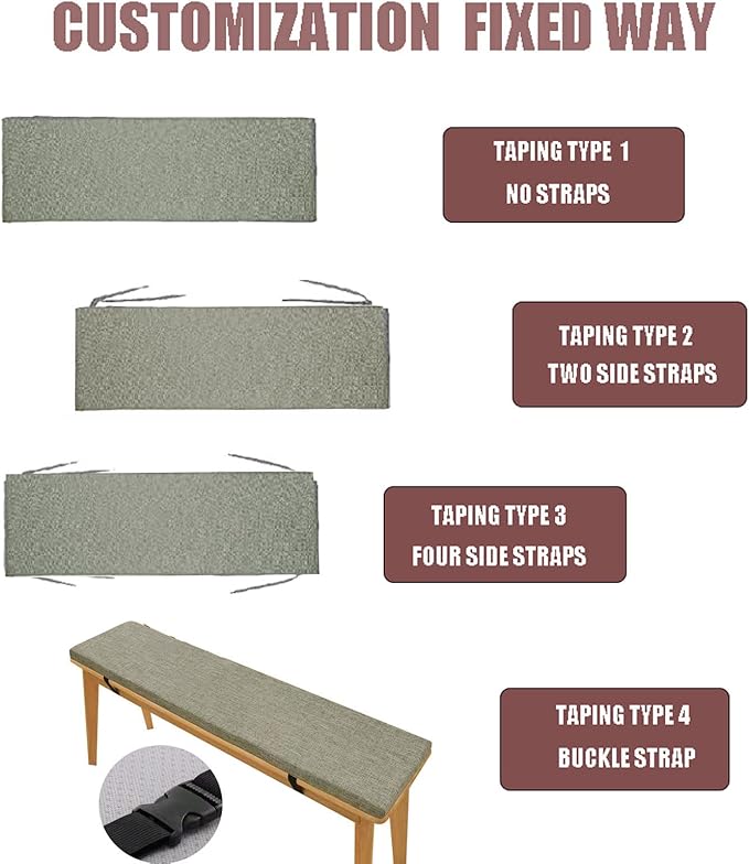Custom Size Bench Cushion, Bay Window Seat Cushion for Indoor Furniture with Non-Slip Bottom, Optional Waterproof Addition Piping Long Bench Pad Cushions for Outdoor Patio(Customized Size & Color)