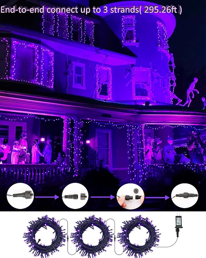 BrizLabs Purple Halloween Lights, 2 Pack 78.74ft 240 LED Halloween String Lights, Plug in Purple Mini Tree Light Connectable, 8 Modes Outdoor Holiday Lighting Waterproof for Tree Home Yard Patio Decor