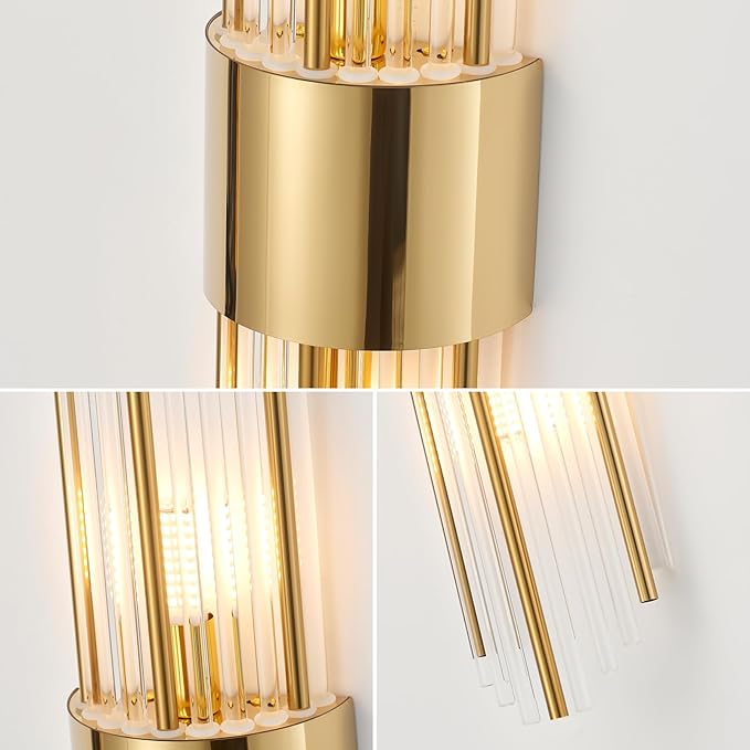 Wall sconces Set of Two, Gold sconces Wall Set of 2, 2-Light Modern Brushed Titanium Gold Wall Sconce, scones Lighting, Modern Wall sconces, for Living Room, Bathroom, Vanity, Staircase, Hallway