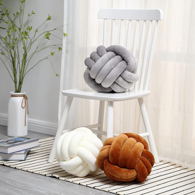 Petrella Knot Pillow Ball Round Throw Pillows Home Decor Cushion Decorative Aesthetic Throw Pillows,Light Gray 13inch