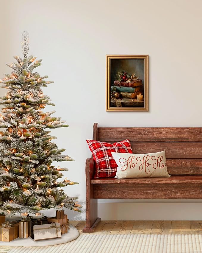 VIYYIEA Vintage Gold Framed Wall Art for Living Room, Christmas Canvas Prints Home Decor, Oil Painting Picture, Bedroom Wall Decor Gifts for Friends or Family -【Christmas Magic Book】-(16L x 12W)