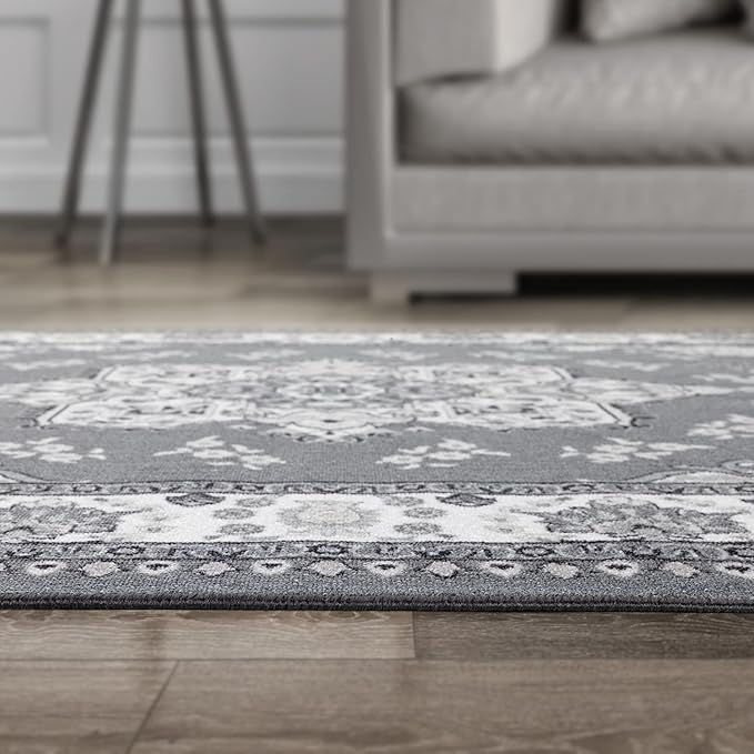 Antep Rugs Alfombras Oriental Traditional 3x5 Non-Skid (Non-Slip) Low Profile Pile Rubber Backing Indoor Area Rugs (Gray, 3' x 5')