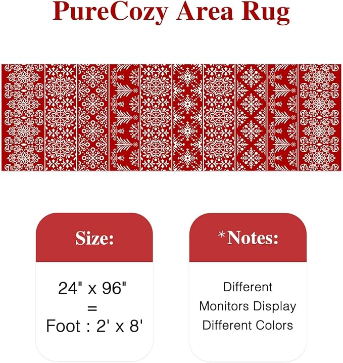 2x8 Runner Rug Red Snowflake Washable Hallway Carpet Xmas Holiday Decor Bedroom Carpet Non Slip Kitchen Mat Indoor Accent Rug Decorative Dining Room Laundry Room Living Room