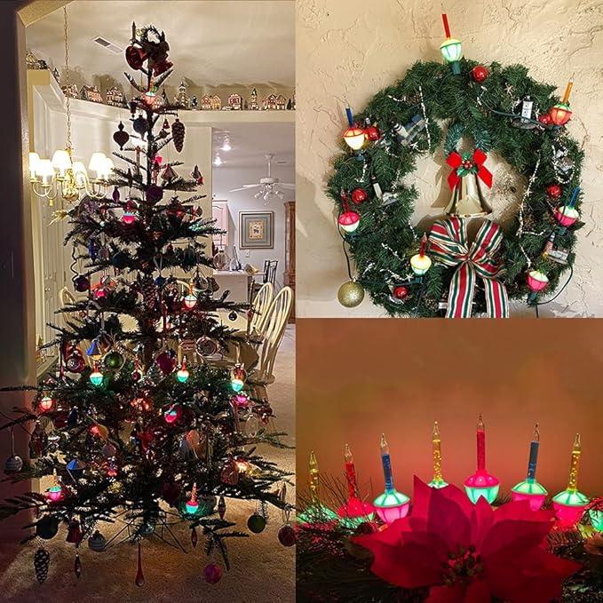 SUNSGNE Christmas Bubble Lights, 8.8Ft Vintage Bubble Lights with 10 Multicolor Bubble Bulbs(1 Spare) for Holiday Christmas Tree Lighting, E12 Base, Green Wire