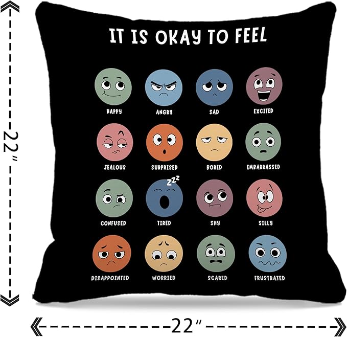 Nogrit Counseling Office Must Haves Throw Pillow Cover, Calming Corner, Mental Health Pillowcase Decor for Home Kids,Mental Health Counselor Gifts, Calming Corner Pillow Covers 22x22 Black