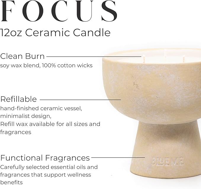 BLUEME Eucalyptus & Lime, Luxury Candle w/Essential Oils, 3 Wick, Hand-Poured Soy, Cotton Wick, Ceramic