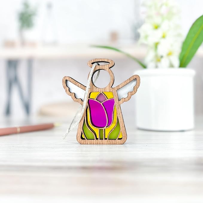 Tulip Ornament - Pink Flower Decorations - Tiered Tray Decor - Unique Christmas Tree Decorations - Sister Birthday Gift Ideas - Wooden - 3.5" (H)
