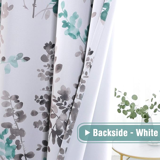H.VERSAILTEX Floral Curtains 63 Inches Long Printed Pattern Room Darkening Curtains for Bedroom Rod Pocket Window Treatment Curtains, 2 Panels, Classical Floral Grey and Turquoise
