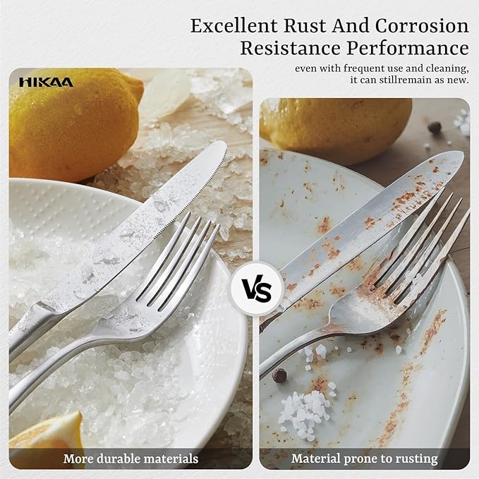 HIKAA 40-Piece Silverware Set for 8, Heavy Duty Stainless Steel Flatware Cutlery Set For Home Kitchen Restaurant Hotel, Kitchen Utensils Set, Matte Satin, Dishwasher Safe