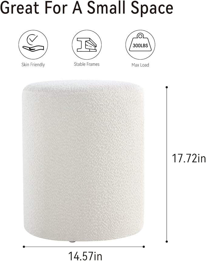 Get Set Style Modern Round Ottoman with Soft Padded Seat, Multifunctional Vanity Stool for Makeup, Upholstered Footrest Stool Ottoman Foot Stool for Living Room, Bedroom