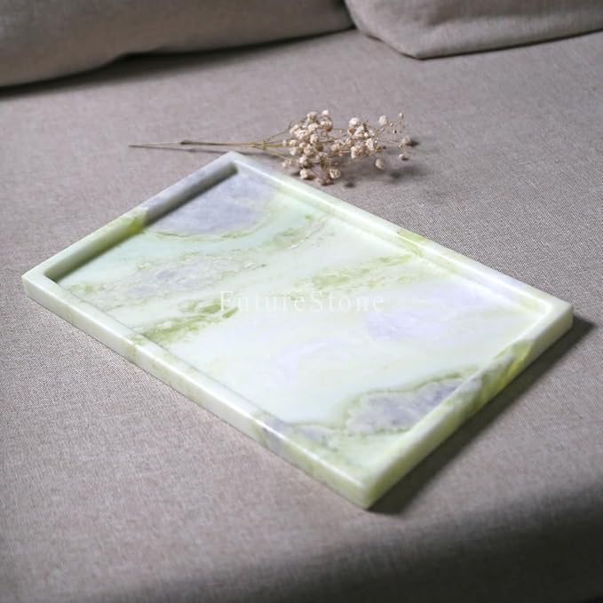 Real Luxurious Natural Marble Vanity Tray Genuine Marble Storage Tray for Home Decor Stone Tray for Bathroom/Kitchen/Vanity/Dresser,Plate Holder for Tissues, Candles, Towel