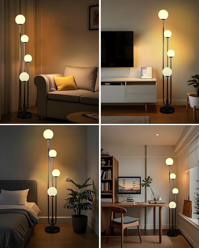 Lightdot Black Globe Floor Lamp 4-Lights Dimmable Floor Lamps with Tray 3000K Bulbs Included Unique Candle Standing Lamp for Living Room/Bedroom