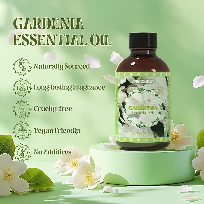 Gardenia Essential Oil 4 Fl Oz (120ml), ARVIDSSON Pure & Natural Gardenia Oil, Aromatherapy Essential Oils for Diffuser, Candle Making, Room Spray Diffuser Oils, Scented Oil Gift for Women