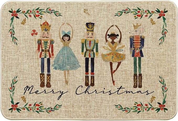 Artoid Mode Watercolor Nutcrackers Merry Christmas Welcome Decorative Doormat, Seasonal Winter Low-Profile Rug Switch Mat for Indoor Outdoor 24x35 Inch
