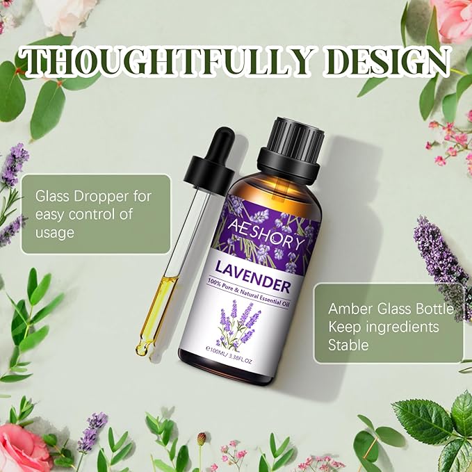 Lavender Essential Oils 3.38FL.OZ - Aromatherapy Essential Oils for Diffusers for Home, Lavender Scented Oils for Massage, Soap Candle Making Scents - 100ML